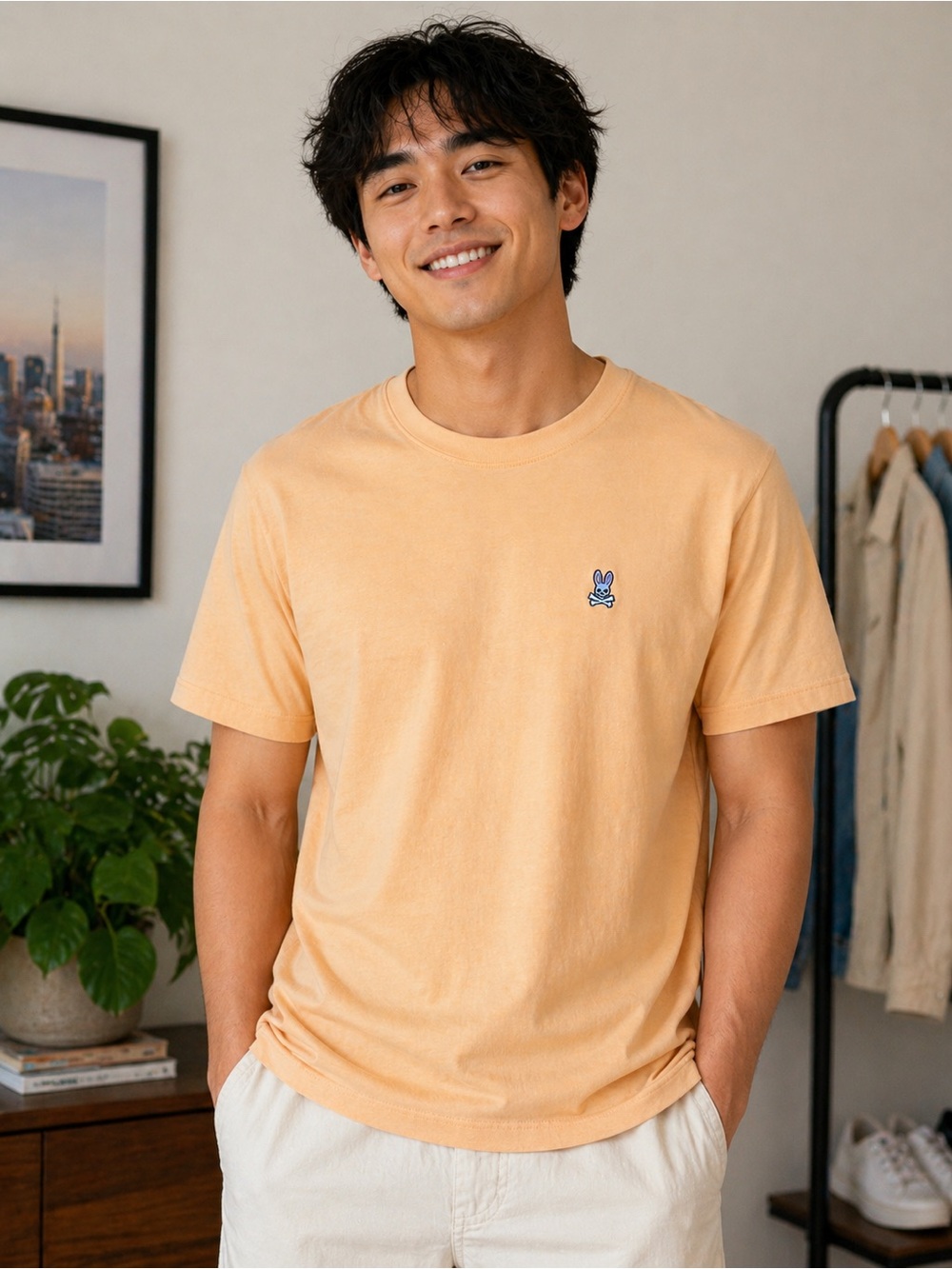 Psycho Bunny Men's Short-Sleeve Crewneck Tee in Peach